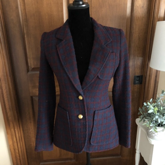 Smythe Jackets & Blazers - Smythe Two Button Blazer in Navy Maroon Grid Size2